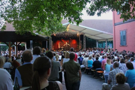 Viel Publikum vor der Bühne bei Kultur auf dem Hof Dexheim