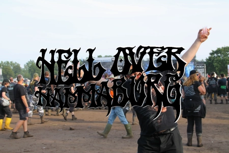 Das Logo des Hell Over Hammaburg vor einem Festivalhintergrund