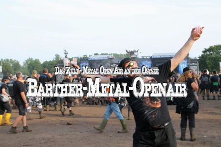Das Logo des Barther Metal Open Air auf einem Festival Hintergrund